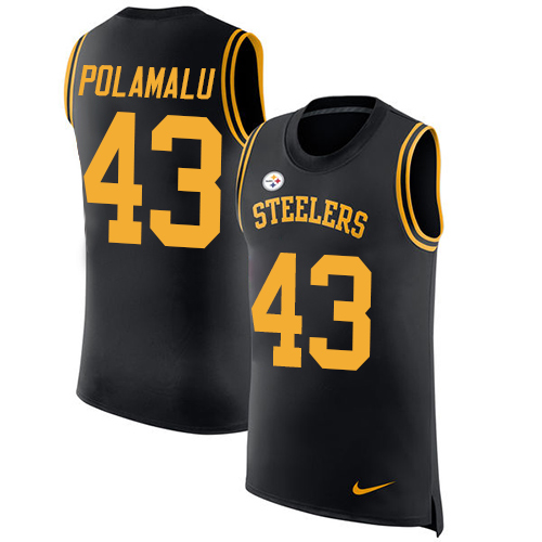 Nike Steelers #43 Troy Polamalu Black Team Color Men's Stitched NFL Limited Rush Tank Top Jersey