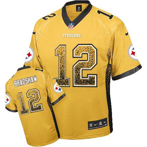 Nike Steelers #12 Terry Bradshaw Gold Men's Stitched NFL Elite Drift Fashion Jersey Nike Steelers #12 Terry Bradshaw Gold Men's Stitched NFL Elite Drift Fashion Jersey