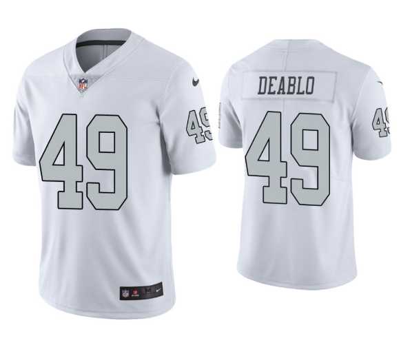 Men's Las Vegas Raiders #49 Divine Deablo White Color Rush Vapor Untouchable Limited Stitched Jersey Men's Las Vegas Raiders #49 Divine Deablo White Color Rush Vapor Untouchable Limited Stitched Jersey