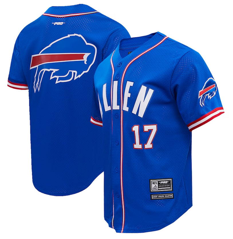 Men's Buffalo Bills #17 Josh Allen Pro Standard Mesh Baseball Button-Up T-Shirt Men's Buffalo Bills #17 Josh Allen Pro Standard Mesh Baseball Button-Up T-Shirt