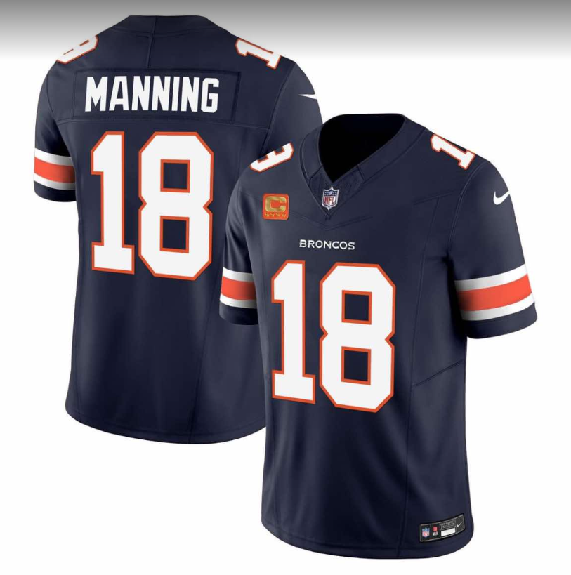 Men's Denver Broncos #18 Peyton Manning C Patch Stitched Black Jersey Men's Denver Broncos #18 Peyton Manning C Patch Stitched Black Jersey