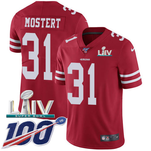 Nike 49ers #31 Raheem Mostert Red Super Bowl LIV 2020 Team Color Men's Stitched NFL 100th Season Vapor Untouchable Limited Jersey Nike 49ers #31 Raheem Mostert Red Super Bowl LIV 2020 Team Color Men's Stitched NFL 100th Season Vapor Untouchable Limited Jersey