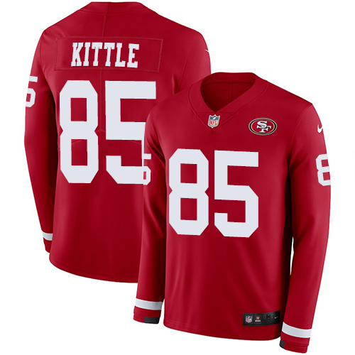 Nike 49ers #85 George Kittle Red Team Color Men's Stitched NFL Limited Therma Long Sleeve Jersey Nike 49ers #85 George Kittle Red Team Color Men's Stitched NFL Limited Therma Long Sleeve Jersey