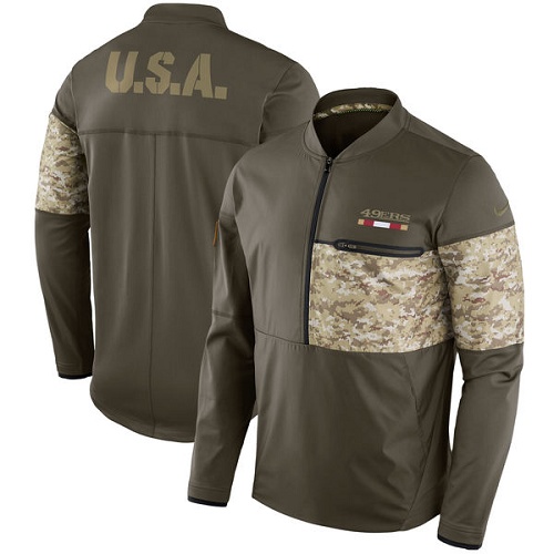 Men's San Francisco 49ers Nike Olive Salute to Service Sideline Hybrid Half-Zip Pullover Jacket Men's San Francisco 49ers Nike Olive Salute to Service Sideline Hybrid Half-Zip Pullover Jacket