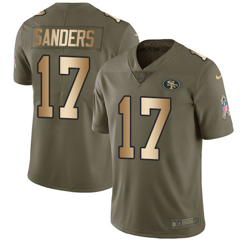 Nike 49ers #17 Emmanuel Sanders Olive/Gold Men's Stitched NFL Limited 2017 Salute To Service Jersey Nike 49ers #17 Emmanuel Sanders Olive/Gold Men's Stitched NFL Limited 2017 Salute To Service Jersey