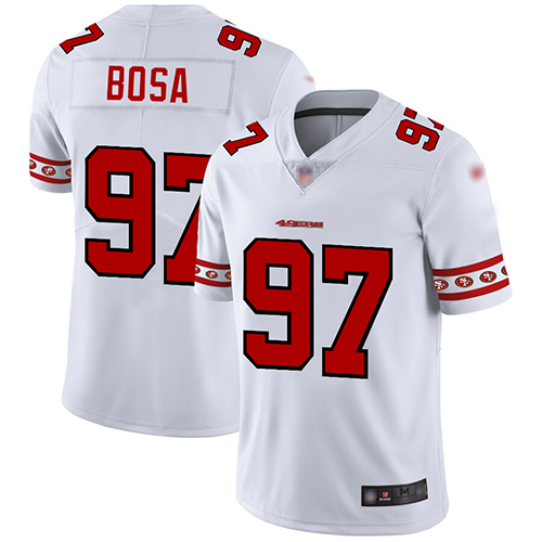 Nike 49ers #97 Nick Bosa White Men's Stitched NFL Limited Team Logo Fashion Jersey Nike 49ers #97 Nick Bosa White Men's Stitched NFL Limited Team Logo Fashion Jersey