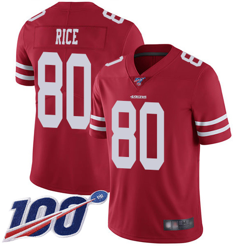 Nike 49ers #80 Jerry Rice Red Team Color Men's Stitched NFL 100th Season Vapor Limited Jersey Nike 49ers #80 Jerry Rice Red Team Color Men's Stitched NFL 100th Season Vapor Limited Jersey