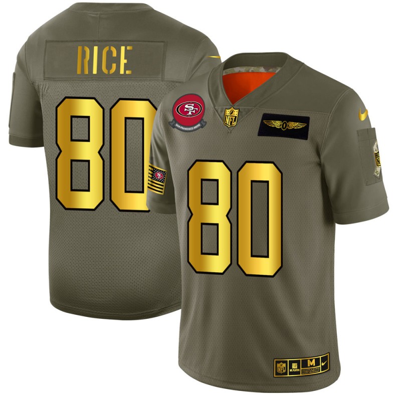 San Francisco 49ers #80 Jerry Rice NFL Men's Nike Olive Gold 2019 Salute to Service Limited Jersey San Francisco 49ers #80 Jerry Rice NFL Men's Nike Olive Gold 2019 Salute to Service Limited Jersey