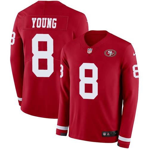 Nike 49ers #8 Steve Young Red Team Color Men's Stitched NFL Limited Therma Long Sleeve Jersey Nike 49ers #8 Steve Young Red Team Color Men's Stitched NFL Limited Therma Long Sleeve Jersey