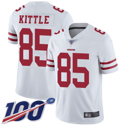 Nike 49ers #85 George Kittle White Men's Stitched NFL 100th Season Vapor Limited Jersey Nike 49ers #85 George Kittle White Men's Stitched NFL 100th Season Vapor Limited Jersey
