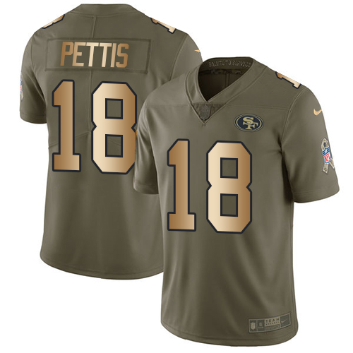 Nike 49ers #18 Dante Pettis Olive/Gold Men's Stitched NFL Limited 2017 Salute To Service Jersey Nike 49ers #18 Dante Pettis Olive/Gold Men's Stitched NFL Limited 2017 Salute To Service Jersey
