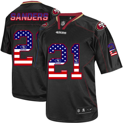 Nike 49ers #21 Deion Sanders Black Men's Stitched NFL Elite USA Flag Fashion Jersey Nike 49ers #21 Deion Sanders Black Men's Stitched NFL Elite USA Flag Fashion Jersey