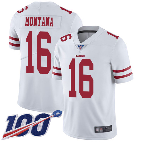 Nike 49ers #16 Joe Montana White Men's Stitched NFL 100th Season Vapor Limited Jersey Nike 49ers #16 Joe Montana White Men's Stitched NFL 100th Season Vapor Limited Jersey