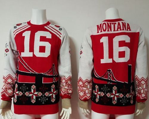 Nike 49ers #16 Joe Montana Red/White Men's Ugly Sweater Nike 49ers #16 Joe Montana Red/White Men's Ugly Sweater