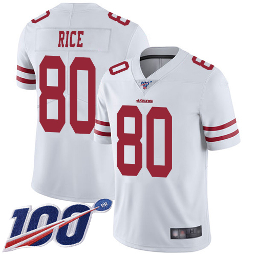 Nike 49ers #80 Jerry Rice White Men's Stitched NFL 100th Season Vapor Limited Jersey Nike 49ers #80 Jerry Rice White Men's Stitched NFL 100th Season Vapor Limited Jersey