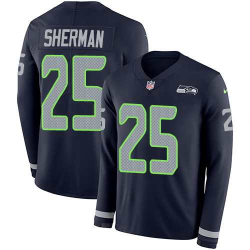 Nike Seahawks #25 Richard Sherman Steel Blue Team Color Men's Stitched NFL Limited Therma Long Sleeve Jersey Nike Seahawks #25 Richard Sherman Steel Blue Team Color Men's Stitched NFL Limited Therma Long Sleeve Jersey