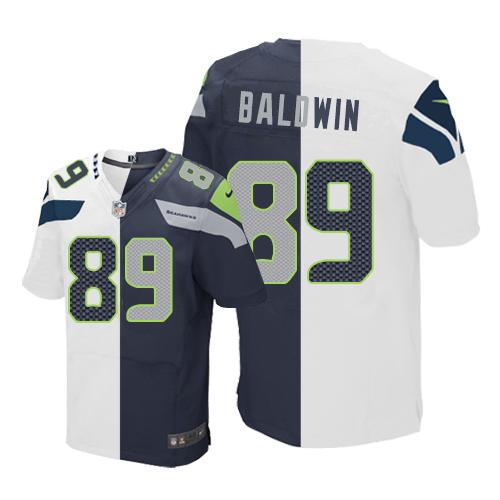 Nike Seahawks #89 Doug Baldwin White/Steel Blue Men's Stitched NFL Elite Split Jersey Nike Seahawks #89 Doug Baldwin White/Steel Blue Men's Stitched NFL Elite Split Jersey