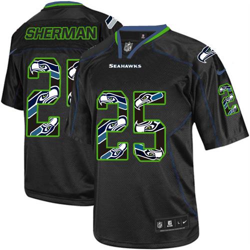 Nike Seahawks #25 Richard Sherman New Lights Out Black Men's Stitched NFL Elite Jersey Nike Seahawks #25 Richard Sherman New Lights Out Black Men's Stitched NFL Elite Jersey