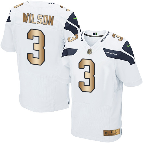Nike Seahawks #3 Russell Wilson White Men's Stitched NFL Elite Gold Jersey Nike Seahawks #3 Russell Wilson White Men's Stitched NFL Elite Gold Jersey