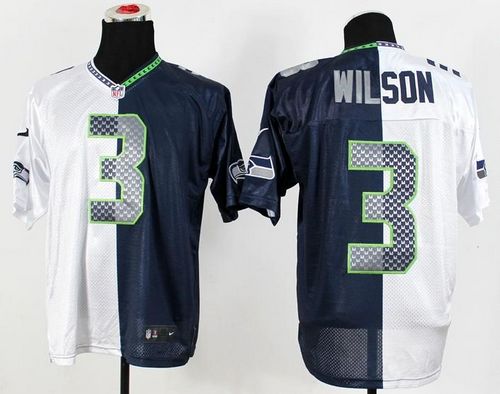 Nike Seahawks #3 Russell Wilson White/Steel Blue Men's Stitched NFL Elite Split Jersey Nike Seahawks #3 Russell Wilson White/Steel Blue Men's Stitched NFL Elite Split Jersey