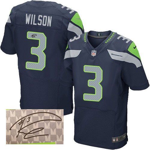 Nike Seahawks #3 Russell Wilson Steel Blue Team Color Men's Stitched NFL Elite Autographed Jersey Nike Seahawks #3 Russell Wilson Steel Blue Team Color Men's Stitched NFL Elite Autographed Jersey
