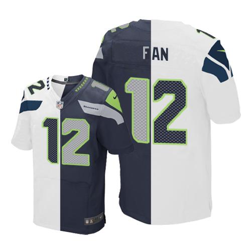 Nike Seahawks #12 Fan White/Steel Blue Men's Stitched NFL Elite Split Jersey Nike Seahawks #12 Fan White/Steel Blue Men's Stitched NFL Elite Split Jersey