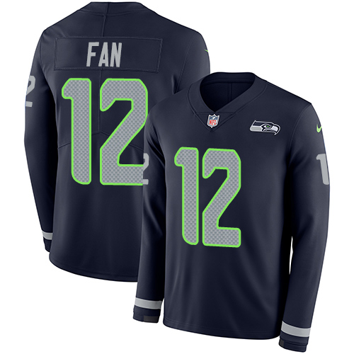 Nike Seahawks #12 Fan Steel Blue Team Color Men's Stitched NFL Limited Therma Long Sleeve Jersey Nike Seahawks #12 Fan Steel Blue Team Color Men's Stitched NFL Limited Therma Long Sleeve Jersey