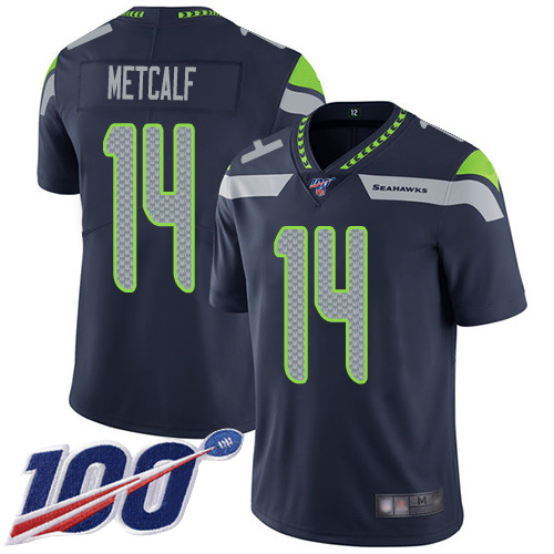 Nike Seahawks #14 D.K. Metcalf Steel Blue Team Color Men's Stitched NFL 100th Season Vapor Limited Jersey Nike Seahawks #14 D.K. Metcalf Steel Blue Team Color Men's Stitched NFL 100th Season Vapor Limited Jersey