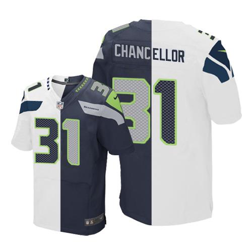 Nike Seahawks #31 Kam Chancellor White/Steel Blue Men's Stitched NFL Elite Split Jersey Nike Seahawks #31 Kam Chancellor White/Steel Blue Men's Stitched NFL Elite Split Jersey