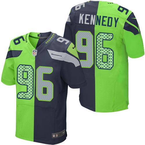 Nike Seahawks #96 Cortez Kennedy Steel Blue/Green Men's Stitched NFL Elite Split Jersey Nike Seahawks #96 Cortez Kennedy Steel Blue/Green Men's Stitched NFL Elite Split Jersey