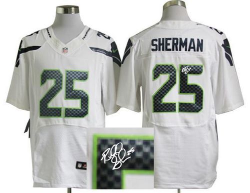 Nike Seahawks #25 Richard Sherman White Men's Stitched NFL Elite Autographed Jersey Nike Seahawks #25 Richard Sherman White Men's Stitched NFL Elite Autographed Jersey