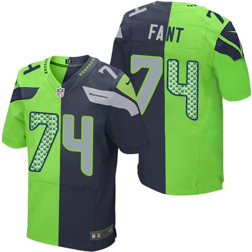 Nike Seahawks #74 George Fant Steel Blue/Green Men's Stitched NFL Elite Split Jersey Nike Seahawks #74 George Fant Steel Blue/Green Men's Stitched NFL Elite Split Jersey