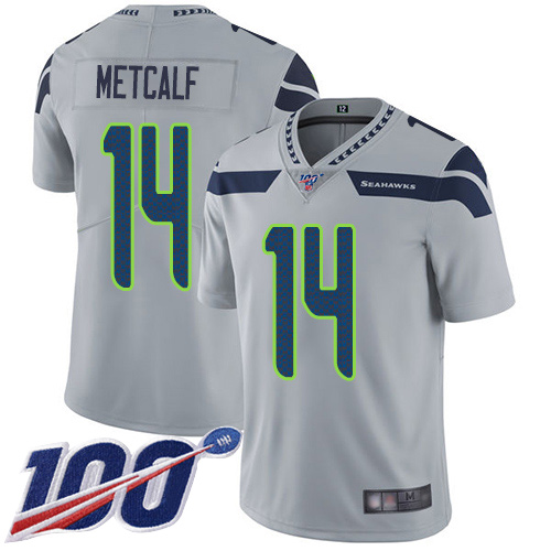 Nike Seahawks #14 D.K. Metcalf Grey Alternate Men's Stitched NFL 100th Season Vapor Limited Jersey Nike Seahawks #14 D.K. Metcalf Grey Alternate Men's Stitched NFL 100th Season Vapor Limited Jersey