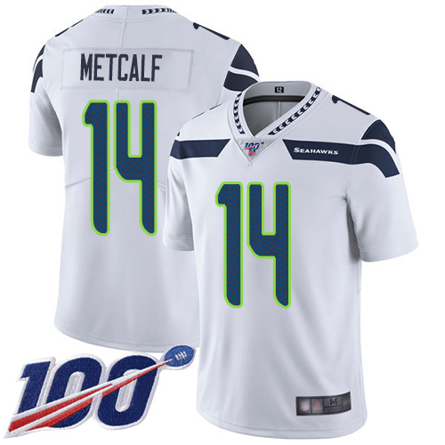 Nike Seahawks #14 D.K. Metcalf White Men's Stitched NFL 100th Season Vapor Limited Jersey Nike Seahawks #14 D.K. Metcalf White Men's Stitched NFL 100th Season Vapor Limited Jersey
