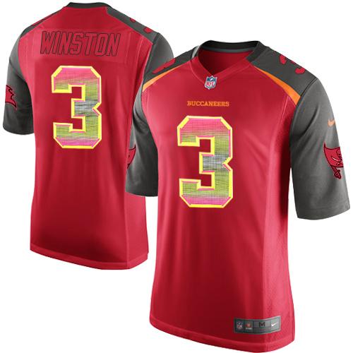 Nike Buccaneers #3 Jameis Winston Red Team Color Men's Stitched NFL Limited Strobe Jersey Nike Buccaneers #3 Jameis Winston Red Team Color Men's Stitched NFL Limited Strobe Jersey
