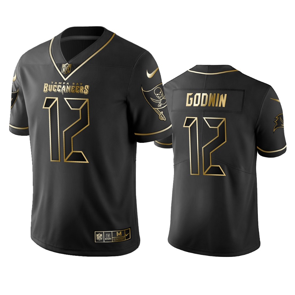 Buccaneers #12 Chris Godwin Men's Stitched NFL Vapor Untouchable Limited Black Golden Jersey Buccaneers #12 Chris Godwin Men's Stitched NFL Vapor Untouchable Limited Black Golden Jersey