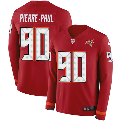Nike Buccaneers #90 Jason Pierre-Paul Red Team Color Men's Stitched NFL Limited Therma Long Sleeve Jersey Nike Buccaneers #90 Jason Pierre-Paul Red Team Color Men's Stitched NFL Limited Therma Long Sleeve Jersey