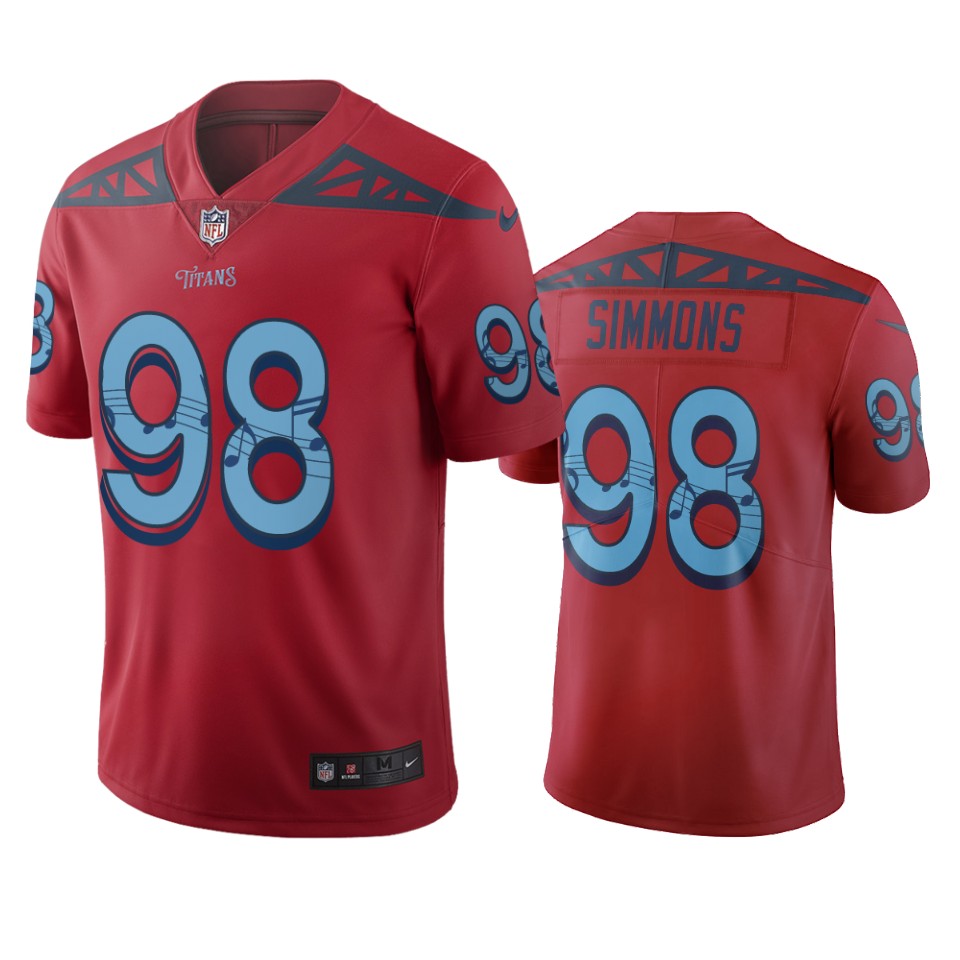 Tennessee Titans #98 Jeffery Simmons Red Vapor Limited City Edition NFL Jersey Tennessee Titans #98 Jeffery Simmons Red Vapor Limited City Edition NFL Jersey