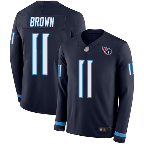 Nike Titans #11 A.J. Brown Navy Blue Team Color Men's Stitched NFL Limited Therma Long Sleeve Jersey Nike Titans #11 A.J. Brown Navy Blue Team Color Men's Stitched NFL Limited Therma Long Sleeve Jersey