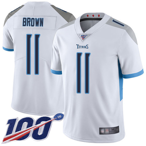 Nike Titans #11 A.J. Brown White Men's Stitched NFL 100th Season Vapor Limited Jersey Nike Titans #11 A.J. Brown White Men's Stitched NFL 100th Season Vapor Limited Jersey