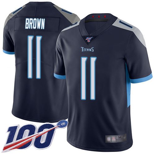Nike Titans #11 A.J. Brown Navy Blue Team Color Men's Stitched NFL 100th Season Vapor Limited Jersey Nike Titans #11 A.J. Brown Navy Blue Team Color Men's Stitched NFL 100th Season Vapor Limited Jersey