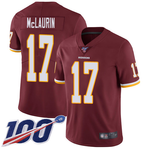 Nike Redskins #17 Terry McLaurin Burgundy Red Team Color Men's Stitched NFL 100th Season Vapor Limited Jersey Nike Redskins #17 Terry McLaurin Burgundy Red Team Color Men's Stitched NFL 100th Season Vapor Limited Jersey