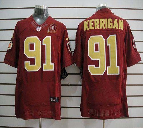 Nike Redskins #91 Ryan Kerrigan Red(Gold Number) 80TH Patch Men's Stitched NFL Elite Jersey