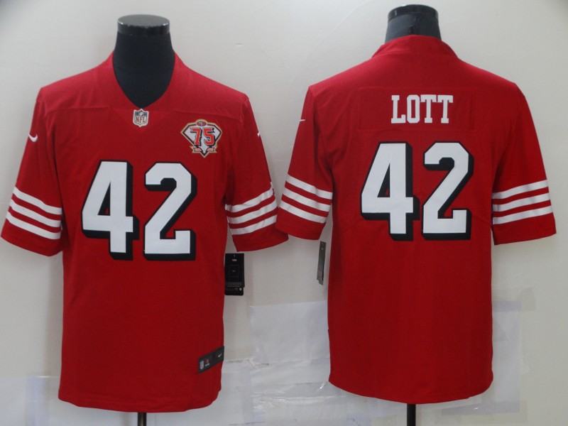 Men's San Francisco 49ers #42 Ronnie Lott 2021 Scarlet 75th Anniversary Alternate Vapor Untouchable Limited Stitched Jersey Men's San Francisco 49ers #42 Ronnie Lott 2021 Scarlet 75th Anniversary Alternate Vapor Untouchable Limited Stitched Jersey