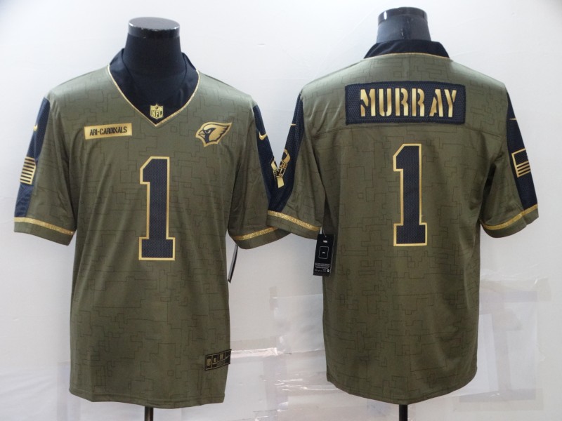 Men's Arizona Cardinals #1 Kyler Murray 2021 Olive Golden Salute To Service Limited Stitched Jersey Men's Arizona Cardinals #1 Kyler Murray 2021 Olive Golden Salute To Service Limited Stitched Jersey