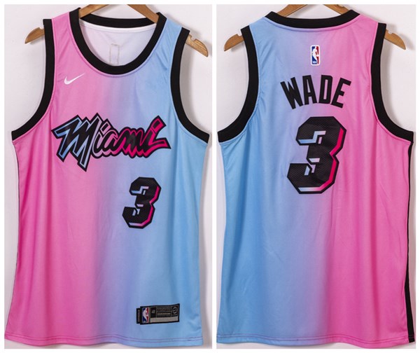 Men's Miami Heat #3 Dwyane Wade 2021 Blue/Pink City Edition Vice Stitched Jersey