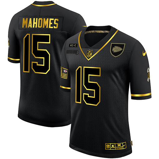 Men's Kansas City Chiefs #15 Patrick Mahomes 2020 Black/Gold Salute To Service Limited Stitched NFL Jersey Men's Kansas City Chiefs #15 Patrick Mahomes 2020 Black/Gold Salute To Service Limited Stitched NFL Jersey