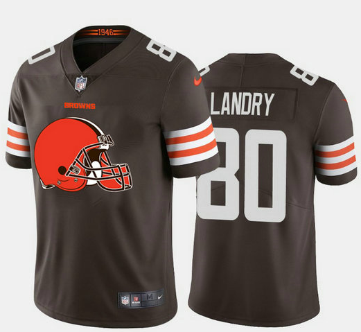 Men's Cleveland Browns #80 Jarvis Landry Brown 2020 Team Big Logo Limited Stitched Jersey