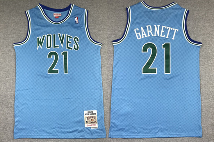 Men's Minnesota Timberwolves #21 Kevin Garnett Blue 1995-96 Throwback Stitched NBA Jersey