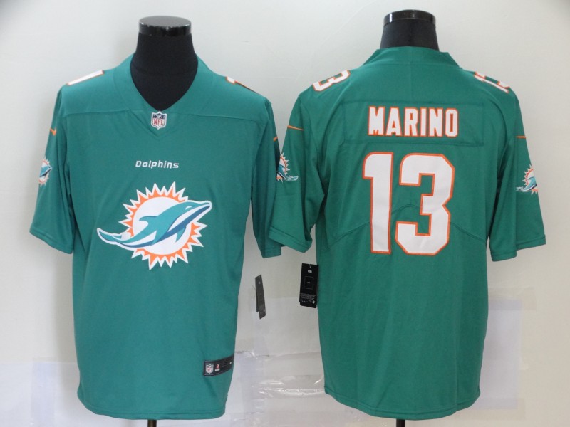 Men's Miami Dolphins #13 Dan Marino Aqua 2020 Team Big Logo Limited Stitched Jersey Men's Miami Dolphins #13 Dan Marino Aqua 2020 Team Big Logo Limited Stitched Jersey